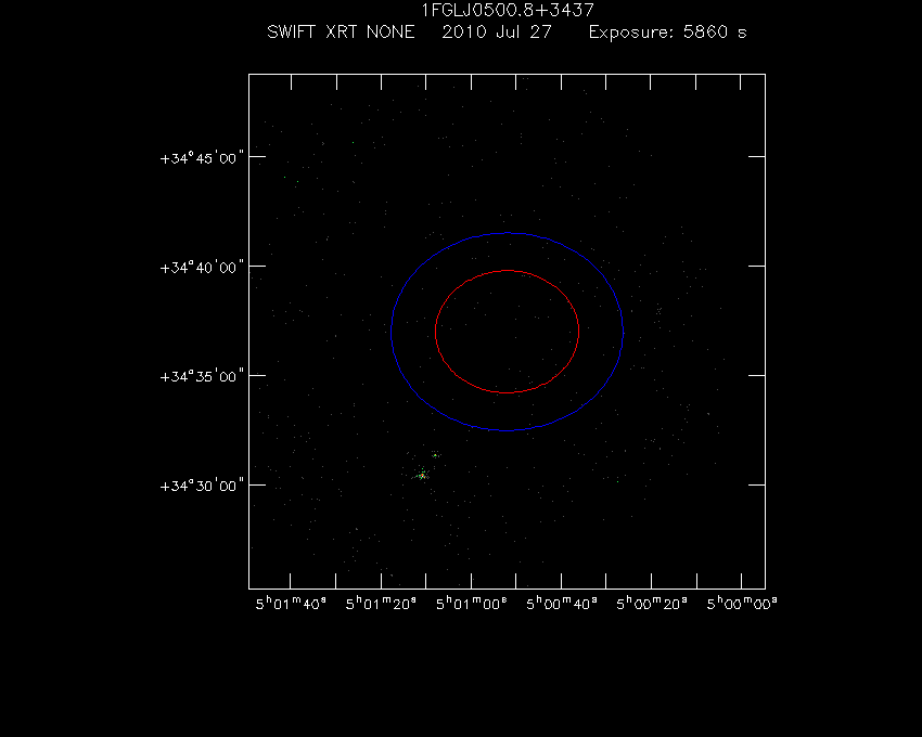 Swift-XRT image of the field for 1FGL J0500.8+3437