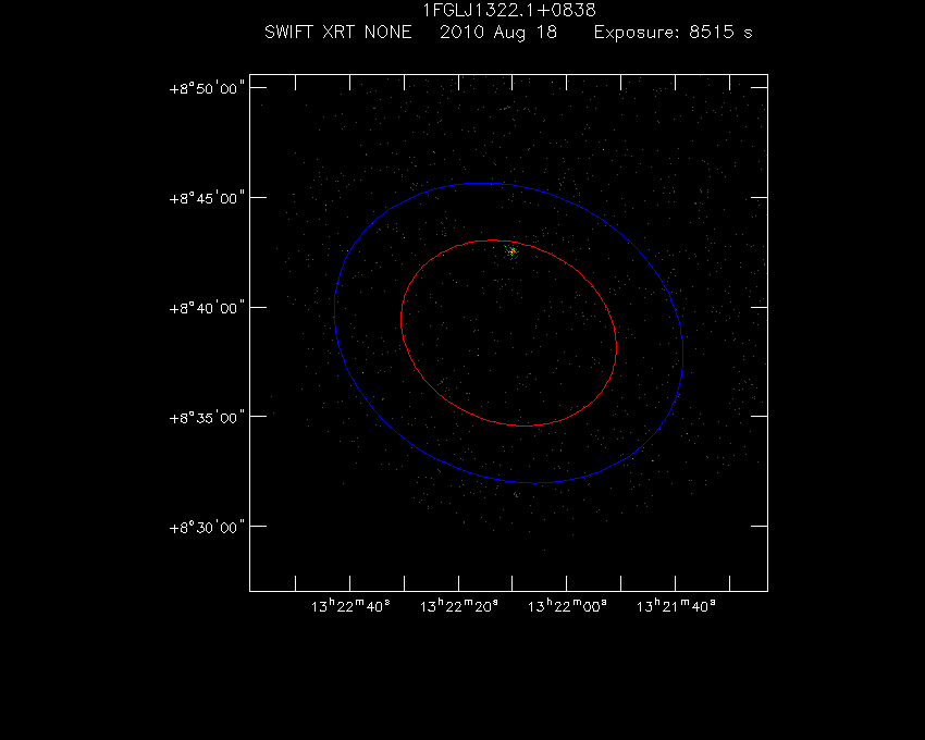 Swift-XRT image of the field for 1FGL J1322.1+0838