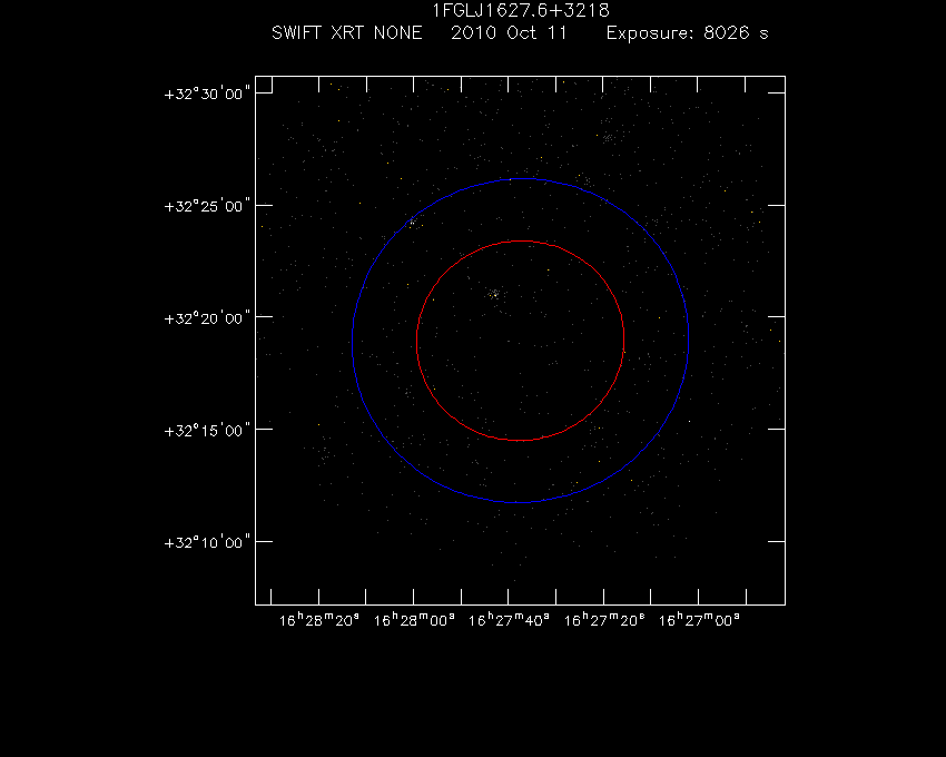 Swift-XRT image of the field for 1FGL J1627.6+3218