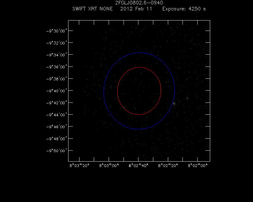 Swift-XRT image of the field for 2FGL J0802.6-0940
