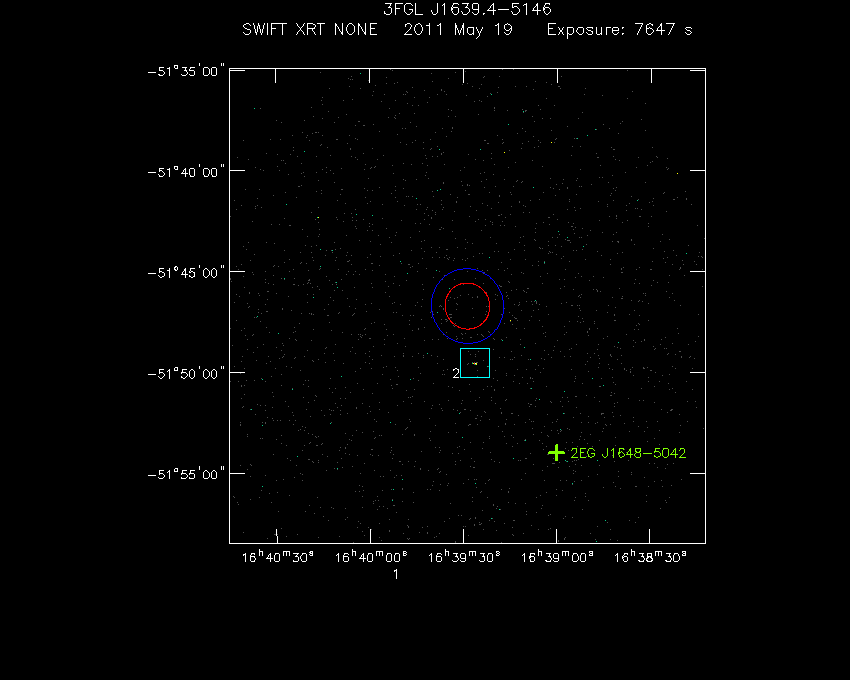 Swift-XRT image with known X-ray and gamma ray sources for 3FGL J1639.4-5146