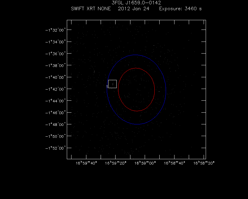 Swift-XRT image with known X-ray and gamma ray sources for 3FGL J1659.0-0142
