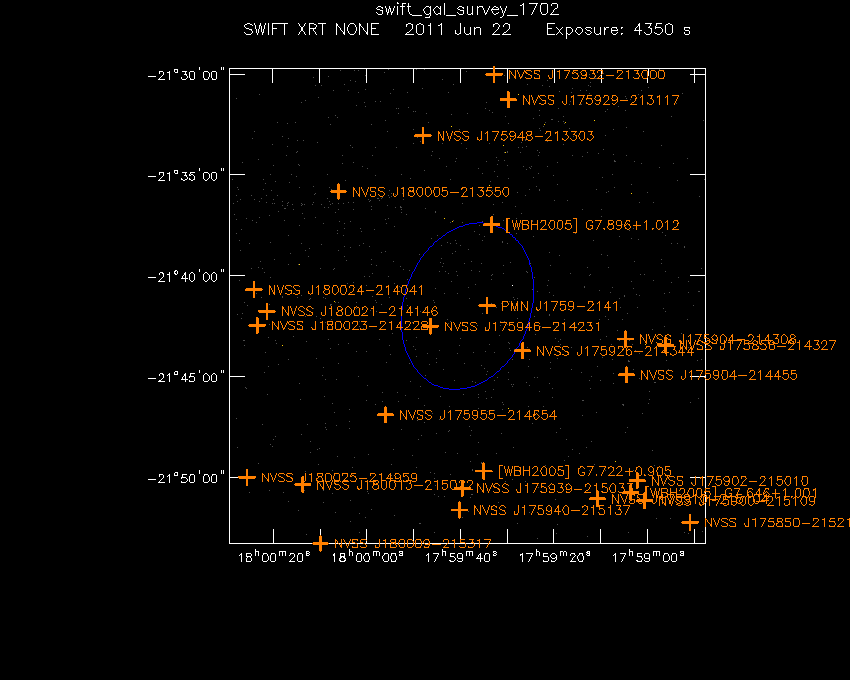 Swift-XRT image with known radio, optical and UV sources for 3FGL J1759.6-2141